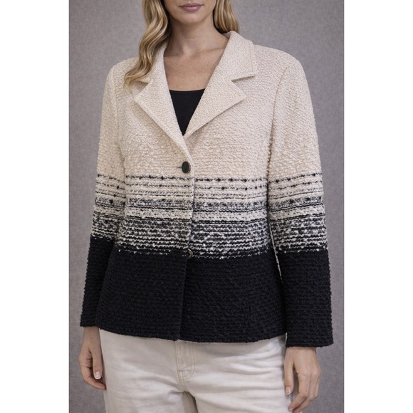 St. John Jackets & Blazers - St. John Knits Ombre Colorblock Wool Blend Jacket Cream Black Size 10 Made USA
